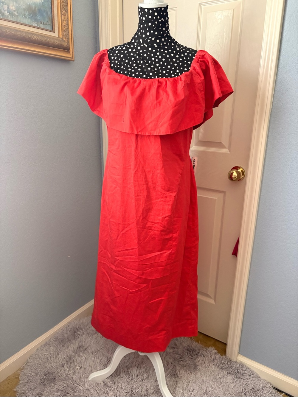 Old Navy Coral Red Dress Smocked Backing